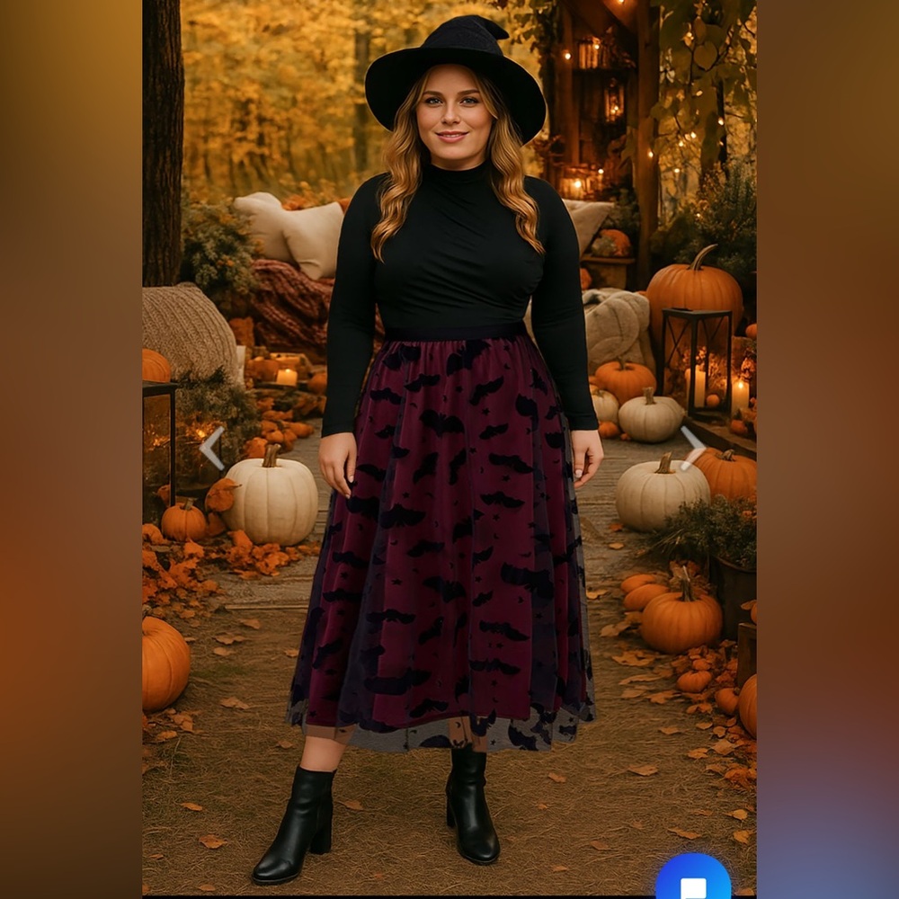 VELVET BATS MESH TULLE MIDI SKIRT IN BURGUNDY
